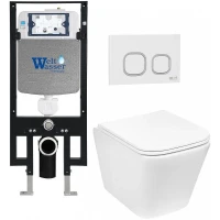 Комплект унитаза с инсталляцией WeltWasser AMBERG 497 + GELBACH 043 GL-WT + AMBERG RD-WT 10000011854 цвет Белый глянцевый с сиденьем Микролифт и клавишей смыва цвет Белый