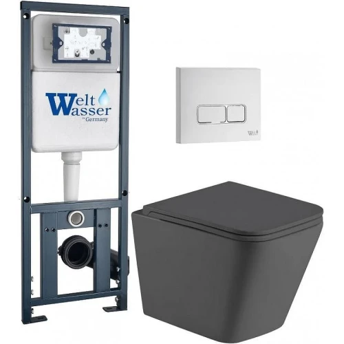 Комплект унитаза с инсталляцией WeltWasser MARBERG 410 + GELBACH 043 MT-GR + MAR 410 SE GL-WT 10000012039 цвет Белый глянцевый с сиденьем Микролифт и клавишей смыва цвет Белый глянцевый