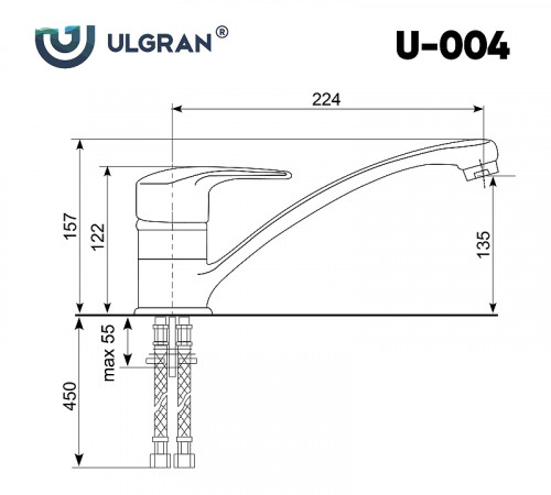 Смеситель для кухни Ulgran Classic U-004-309 Темно-серый латунь