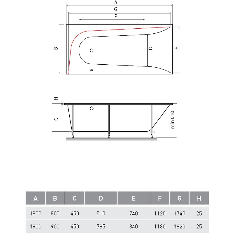 Акриловая ванна Vayer Boomerang 180x80 L Гл000010188 без гидромассажа