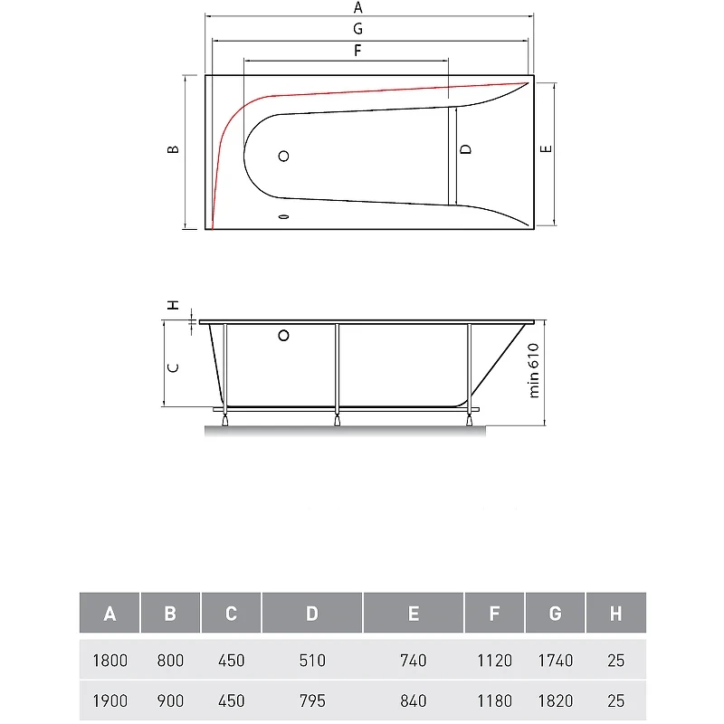 Акриловая ванна Vayer Boomerang 180x80 L Гл000010188 без гидромассажа
