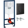 Комплект унитаза Owl 1975 Vind Cirkel-H TOWLT190302 с инсталляцией Grohe Rapid SL 38811KF0 с сиденьем Микролифт и Черной матовой клавишей смыва фарфор подвесной