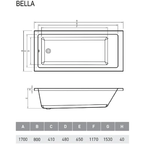 Акриловая ванна Relisan Bella 170x80 Гл000026031 без гидромассажа