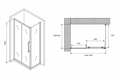 Душевой уголок Abber Schwarzer Diamant 120x90 AG30120H-S90 профиль Хром стекло прозрачное