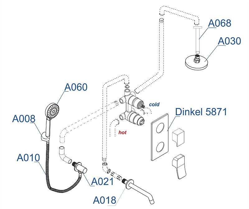 Душевая система WasserKRAFT Dinkel A175868 Хром латунь встраиваемый