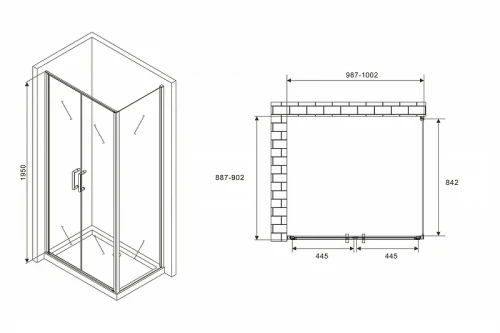 Душевой уголок Abber Sonnenstrand 100x90 AG04100BC-S90B профиль Черный стекло прозрачное