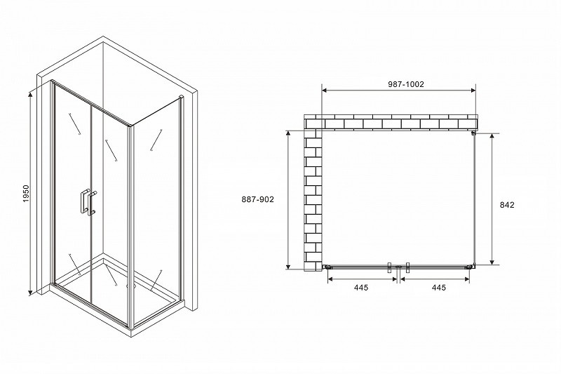 Душевой уголок Abber Sonnenstrand 100x90 AG04100BC-S90B профиль Черный стекло прозрачное