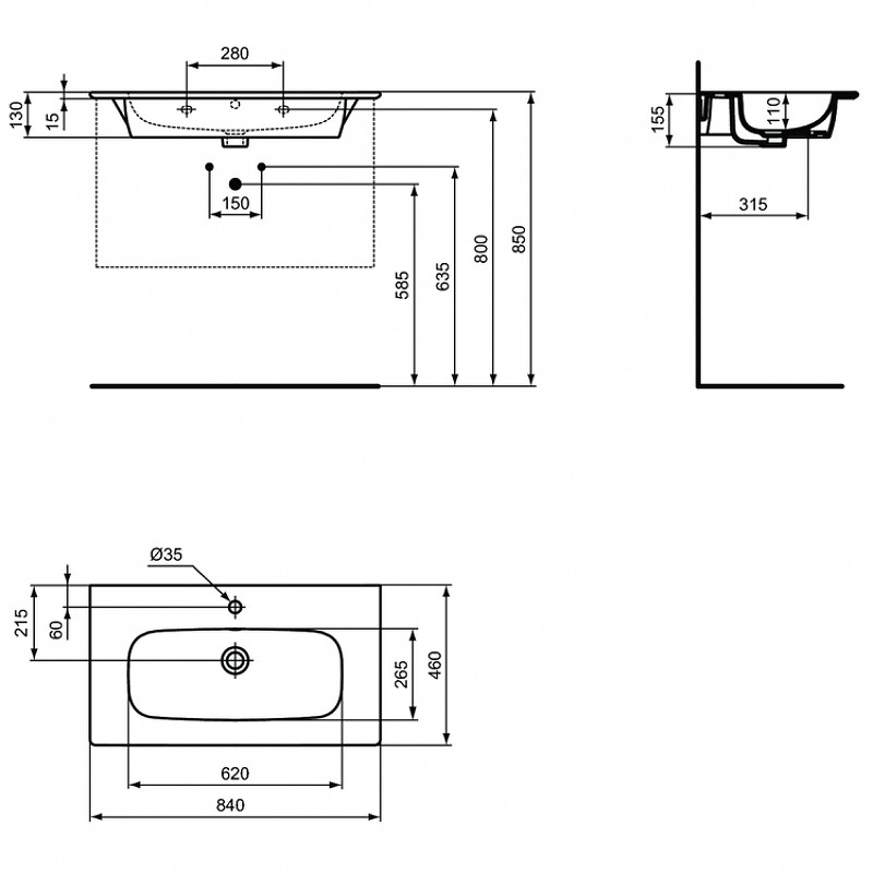 Раковина подвесная Ideal Standard I.Life A 84 T462001 цвет Euro White / Евробелый