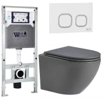 Комплект унитаза с инсталляцией WeltWasser AMBERG 506 ST + MERZBACH 043 MT-GR + AMBERG RD-WT 10000011388 цвет Серый матовый с сиденьем Микролифт и клавишей смыва цвет Белый