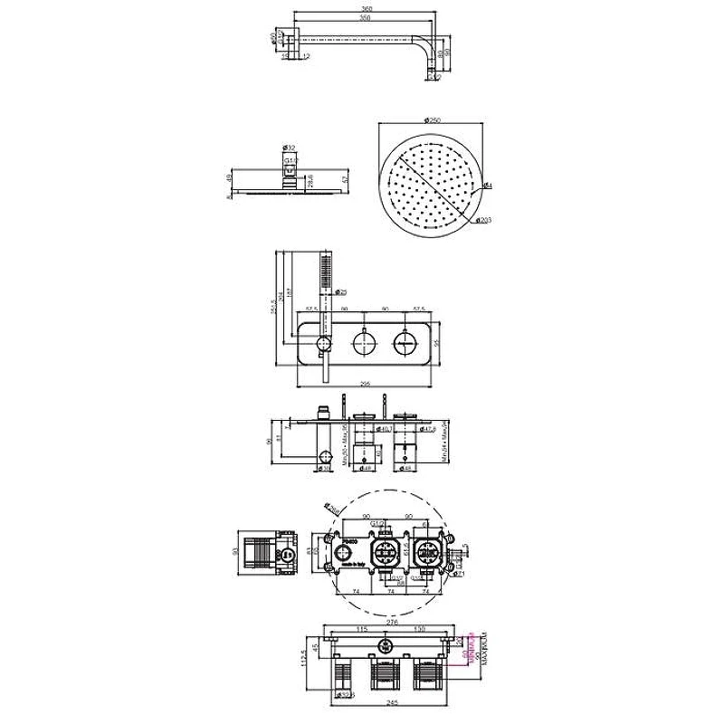 Душевая система Fima Carlo Frattini Shower systems F3149WX3R252ZS с термостатом цвет Бронза брашированная янтарная