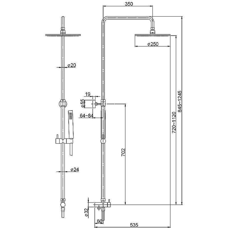 Душевая система Paini RS T1 50CR191ART5P3 Хром