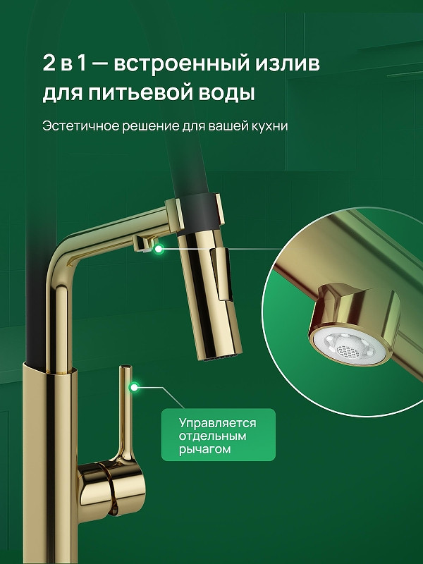 Смеситель для кухни Domaci Римини D569174CG цвет Золото