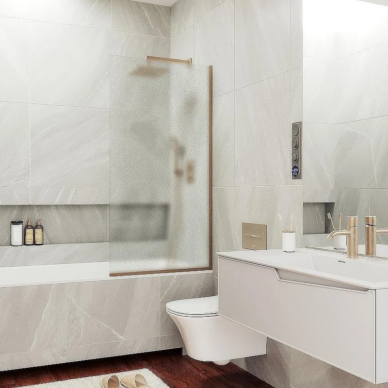 Шторка на ванну Maybah Glass MGV-94-2у 800x1400 в узком профиле Бронза стекло сатиновое