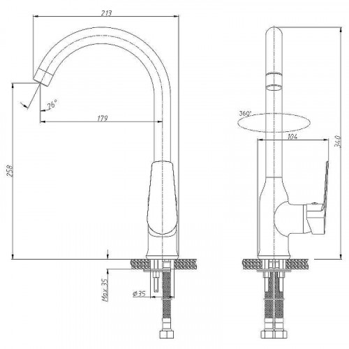 Смеситель для кухни Rossinka S35-24 Хром