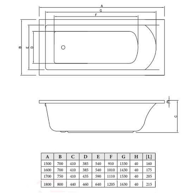 Акриловая ванна C-Bath Selena 170x75 CBQ007003 без гидромассажа