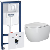 Комплект унитаза Ceramicanova Play CN3001 с инсталляцией Grohe Rapid SL 38775001 с сиденьем Микролифт и клавишей смыва Хром фаянс подвесной