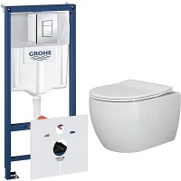 Комплект унитаза Ceramicanova Play CN3001 с инсталляцией Grohe Rapid SL 38775001 с сиденьем Микролифт и клавишей смыва Хром фаянс подвесной