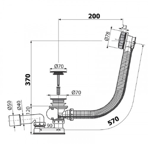 Слив-перелив Alcaplast AG210125260 (A55KM) полуавтомат Хром