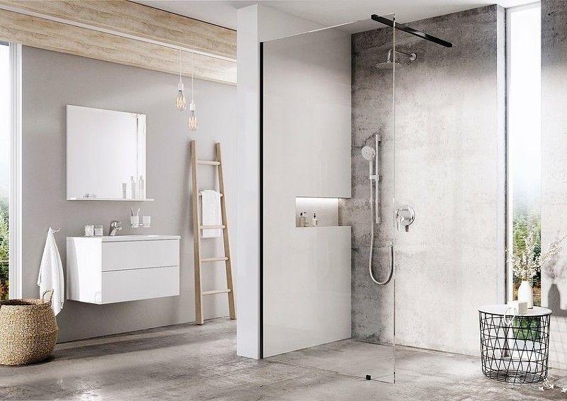 Душевая перегородка Ravak Walk-In Wall 100 GW9WA0300Z1 профиль Черный стекло Transparent