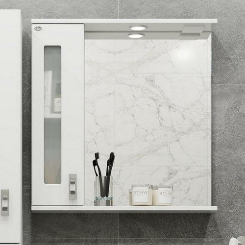 Зеркало со шкафом Onika Кристалл 67.02 206705 с подсветкой Белое МДФ / ЛДСП, стекло