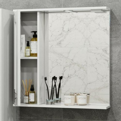 Зеркало со шкафом Onika Кристалл 67.02 206705 с подсветкой Белое МДФ / ЛДСП, стекло