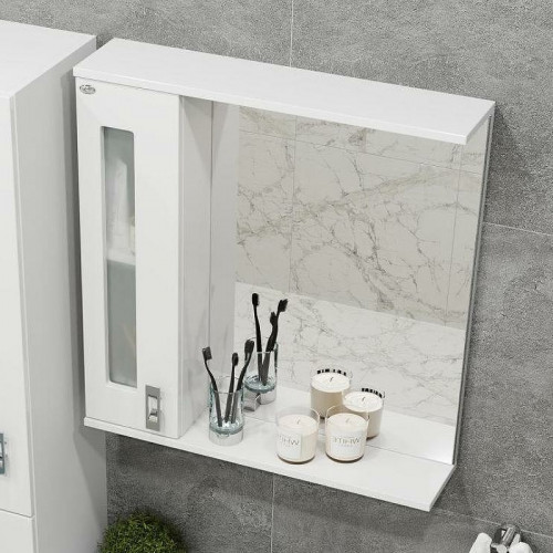 Зеркало со шкафом Onika Кристалл 67.02 206705 с подсветкой Белое МДФ / ЛДСП, стекло