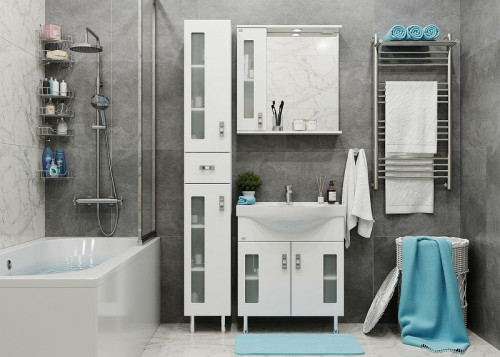 Зеркало со шкафом Onika Кристалл 67.02 206705 с подсветкой Белое МДФ / ЛДСП, стекло