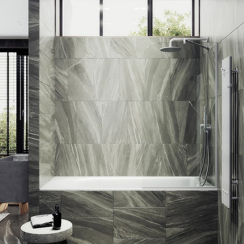 Шторка на ванну Maybah Glass MGV-144-1у 640x1400 в узком профиле Белый стекло прозрачное