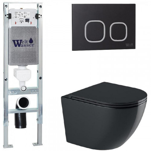 Комплект унитаза с инсталляцией WeltWasser AMBERG 350 ST + MERZBACH 041 XL MT-BL + AMBERG RD-BL 10000010928 цвет Черный матовый с сиденьем Микролифт и клавишей смыва цвет Черный