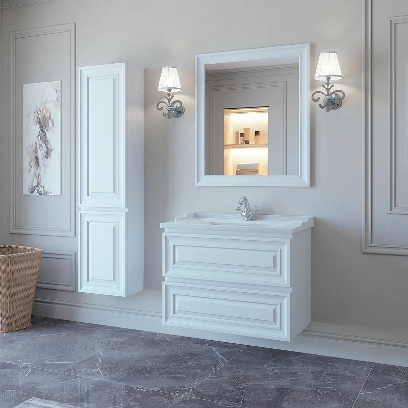Зеркало Caprigo Ponza 80 13532-B231 Белое матовое МДФ / ЛДСП, стекло