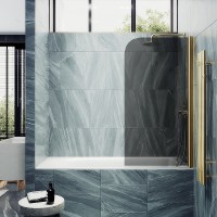 Шторка на ванну Maybah Glass MGV-623-3 800x1400 поворотная на монопетле Золото стекло графитовое