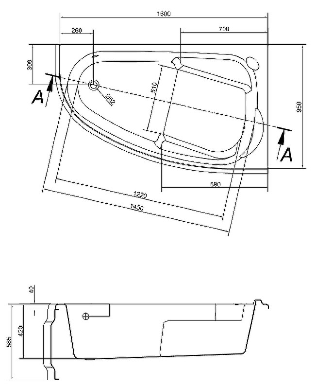 Акриловая ванна Cersanit Joanna 160х95 R 63339 без гидромассажа