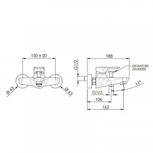 Смеситель для ванны Remer Infinity I02NO Черный матовый латунь на стену