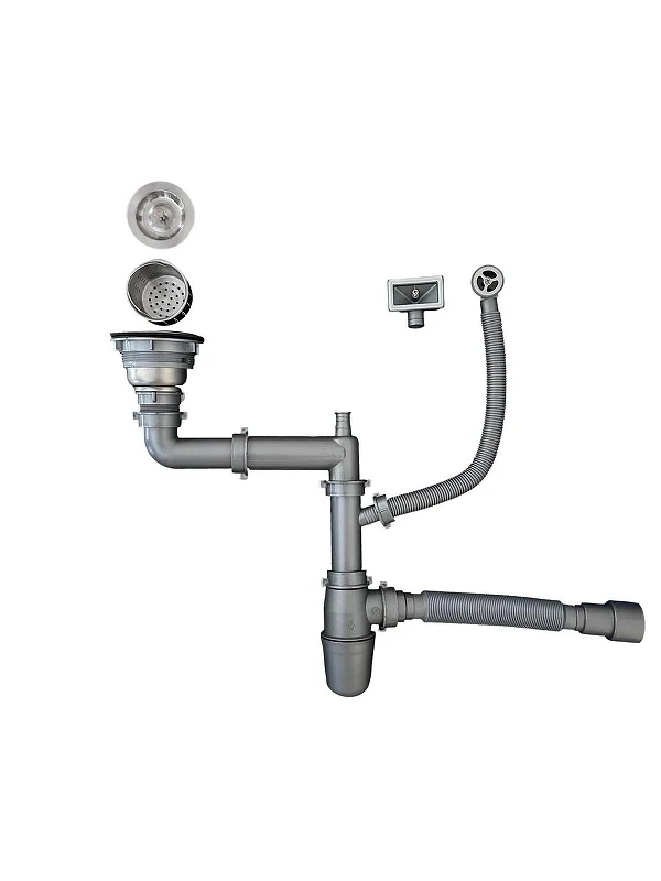 Сифон для кухонной мойки Aquanet 372024 цвет Серый