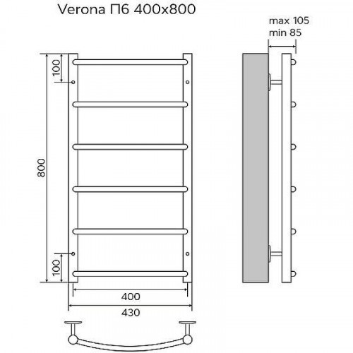 Водяной полотенцесушитель Azario Verona 400x800 П6 AZ04148 нижнее/диагональное подключение, G 1/2 Хром