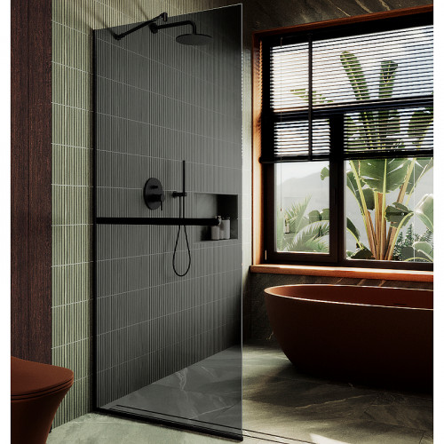 Душевая перегородка Maybah Glass MGD-729-6у 790x1950 в узком профиле Черный стекло графитовое