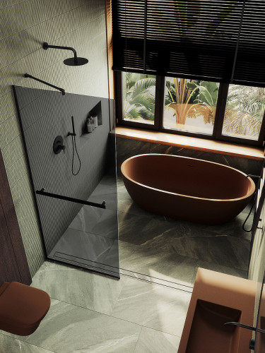 Душевая перегородка Maybah Glass MGD-729-6у 790x1950 в узком профиле Черный стекло графитовое