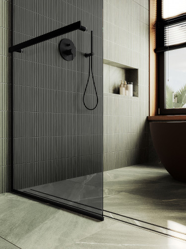 Душевая перегородка Maybah Glass MGD-729-6у 790x1950 в узком профиле Черный стекло графитовое