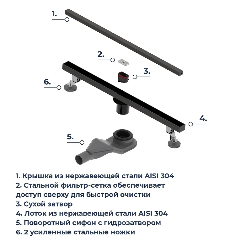Душевой лоток RGW SDR-51B-80 76215180-04 с решеткой цвет Черный