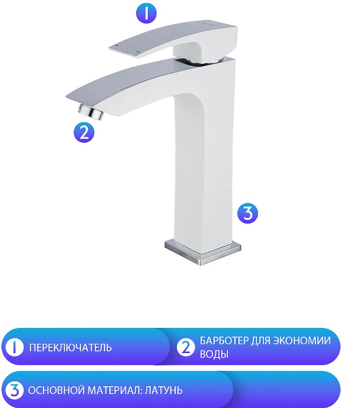 Смеситель для раковины Gappo G07 G1007-78 Белый Хром латунь