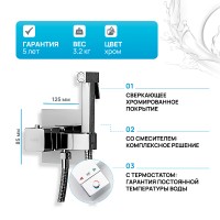 Гигиенический душ со смесителем Gappo G7207-40 с термостатом Хром латунь встраиваемый
