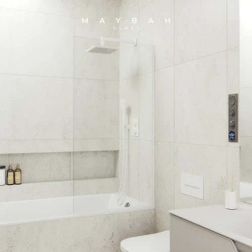 Шторка на ванну Maybah Glass MGV-248-1у 300x1400 в узком профиле Белый стекло прозрачное