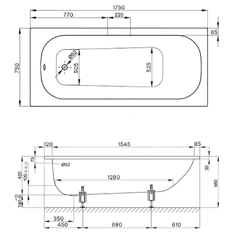 Стальная ванна Bette Form 175x75 2949-000 AD AS с шумоизоляцией и антискользящим покрытием