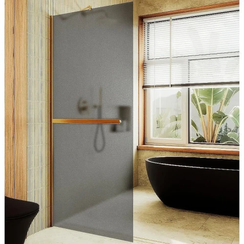 Душевая перегородка Maybah Glass MGD-1462-3ш 990х1950 в широком профиле с полотенцедержателем Золото стекло графитовое матовое