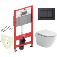Комплект унитаза Ceramicanova Uno Rimless CN11001 с инсталляцией Tece Now 9400414 с сиденьем Микролифт и Черной матовой клавишей смыва фарфор подвесной