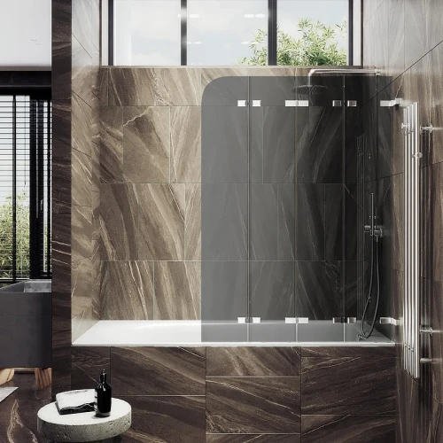 Шторка для ванны Maybah Glass MGV-588-4 980х1400 складная 4 секции Хром глянцевый стекло графитовое