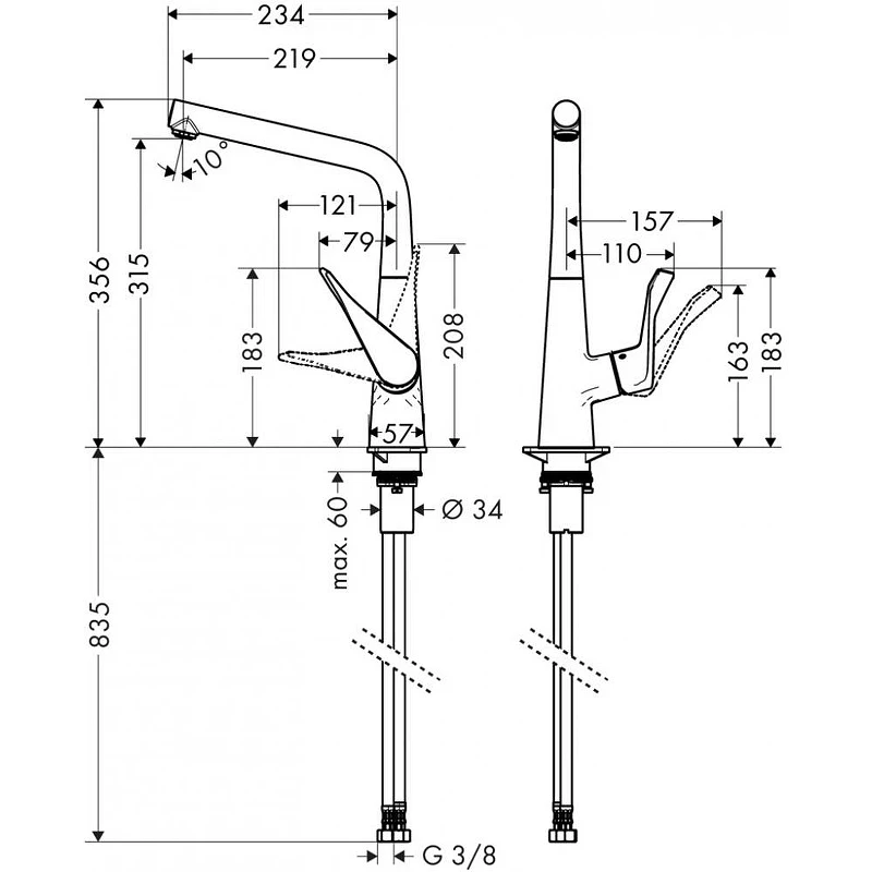 Смеситель для кухни Hansgrohe Metris 14822800 Нержавеющая сталь латунь