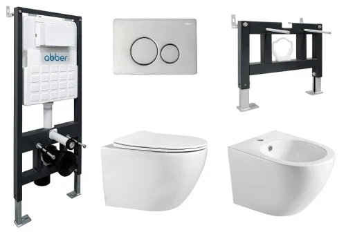 Комплект унитаза Abber Bequem AC1100-AC0105-AC0121-AC1150-AC0101P с сиденьем Микролифт и клавишей смыва цвет Хром