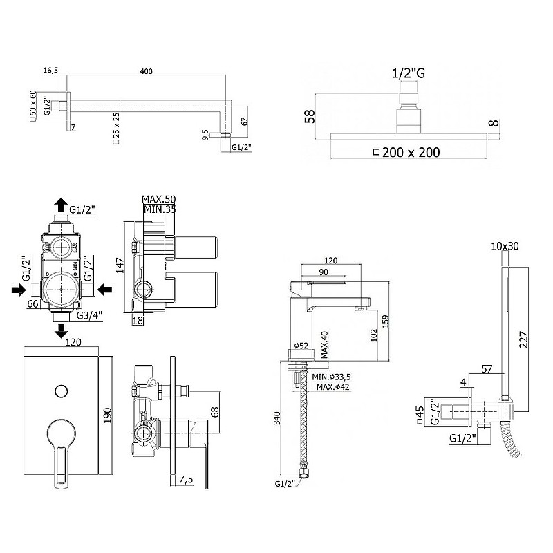 Комплект смесителей Paffoni Ringo KITRIN015NO071 Черный матовый латунь