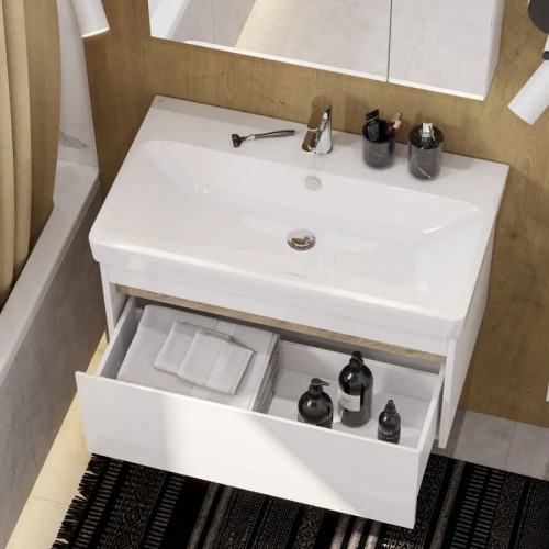 Тумба под раковину Aquaton Марти 80 1A283201MY010 подвесная Белая Дуб эндгрейн МДФ / ЛДСП